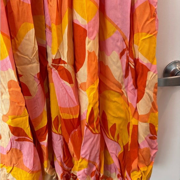 Abel the Label Red Orange Tropical Floral Smocked Waist Maxi Dress Extra Small - Picture 13 of 14